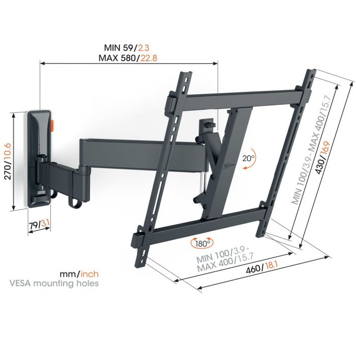 Vogels muurbeugel comfort  TVM3445 - Zwart