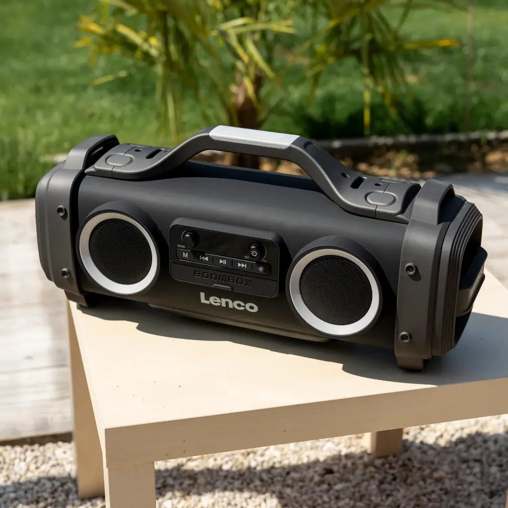 LENCO SPR-200BK - Splashproof Bluetooth® speaker FM radio USB en micro SD met lichteffecten - Zwart 