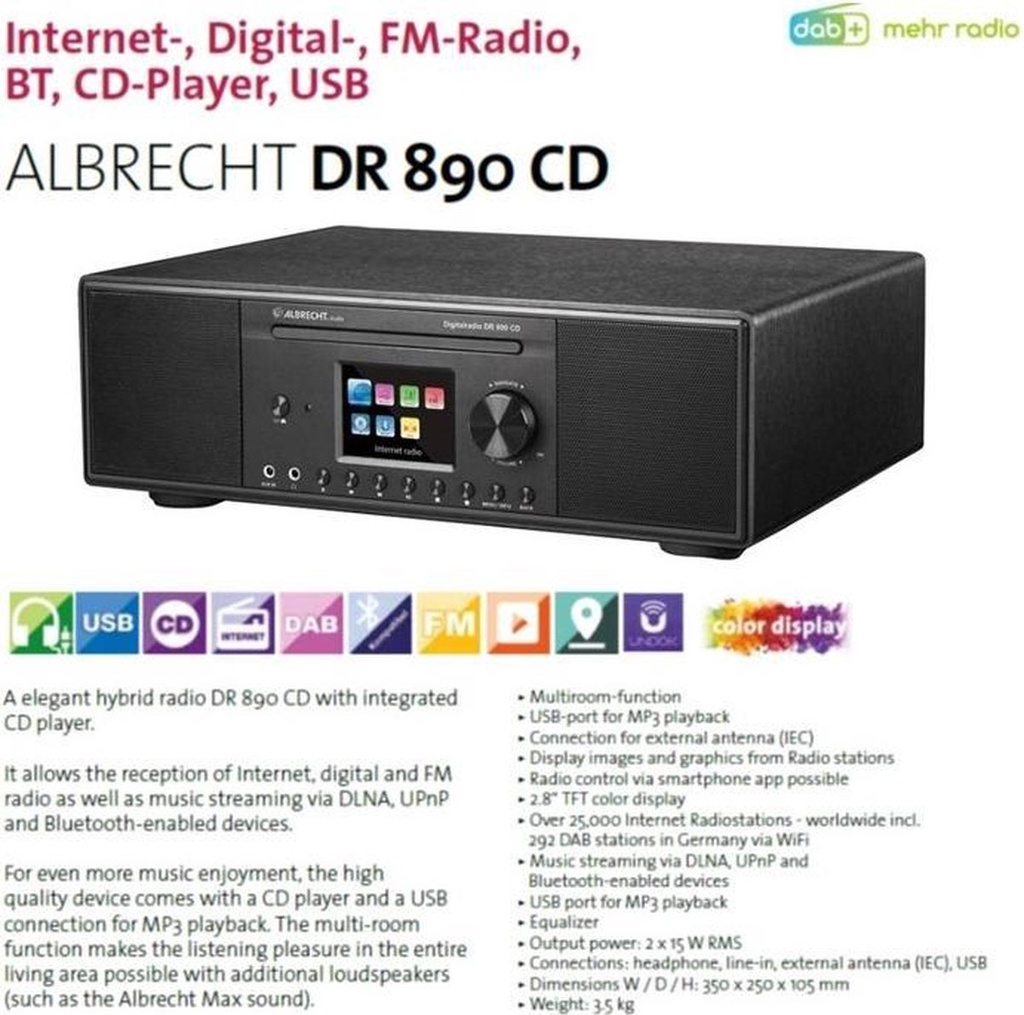 Albrecht DR 890 CD, DAB+/FM/Internet/CD Black