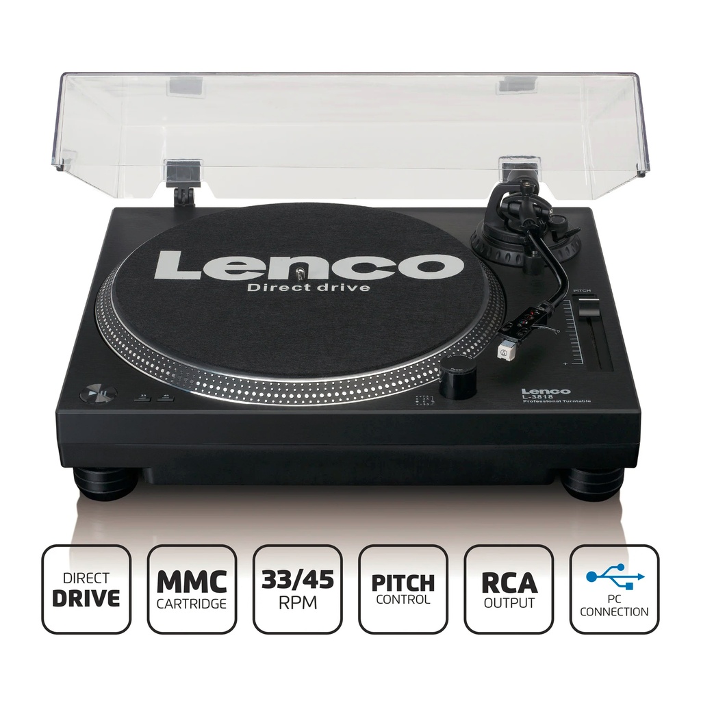 LENCO - L-3818BK Direct aangedreven Platenspeler met USB/PC encoding - Zwart