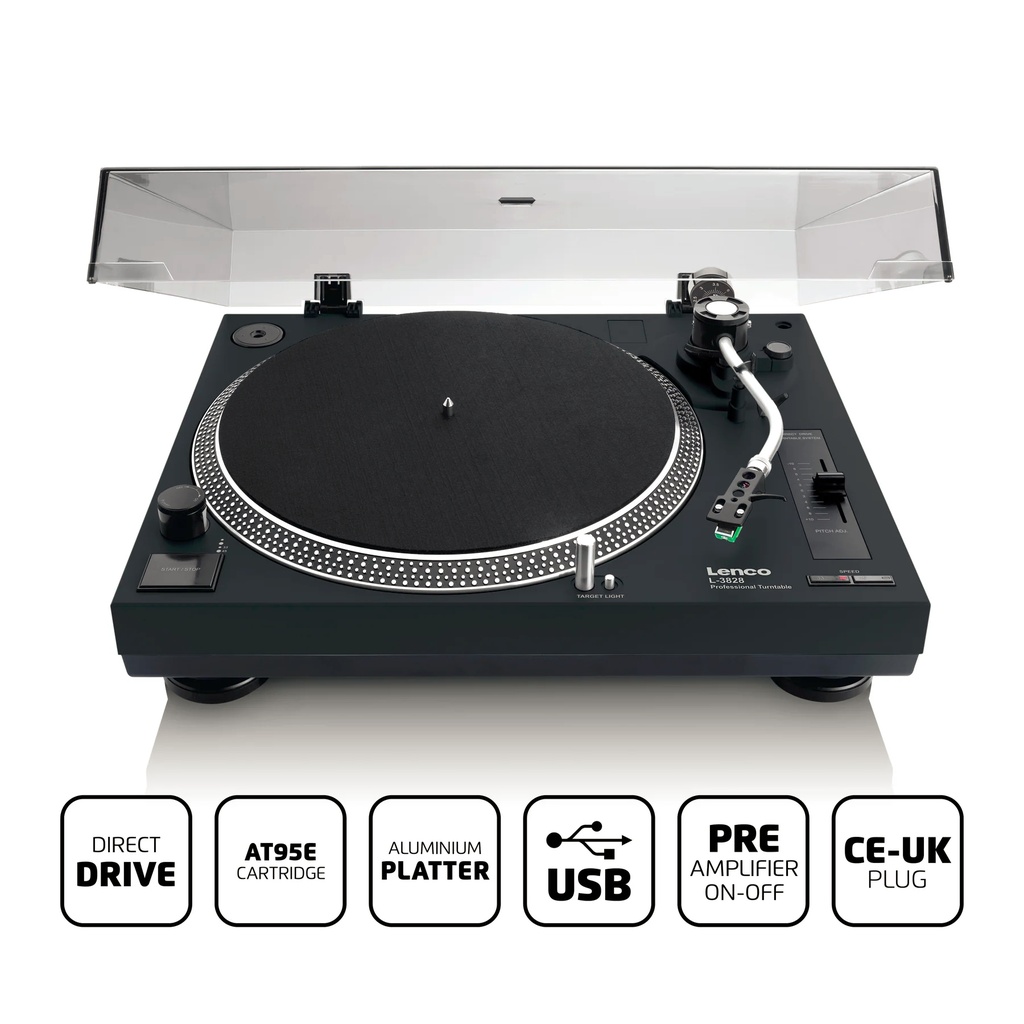 LENCO L-3828BK - Direct aangedreven Platenspeler met USB/PC encoding - Zwart