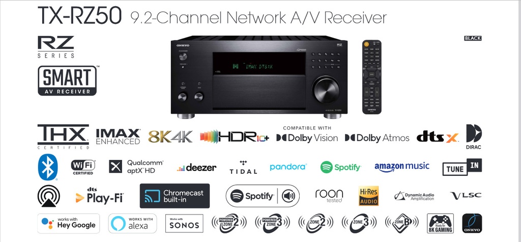 Onkyo 9.2 THX 8K AV Receiver TX-RZ50 - Black TXRZ50