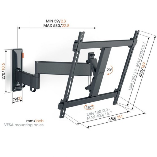 Vogels muurbeugel comfort  TVM3445 - Zwart